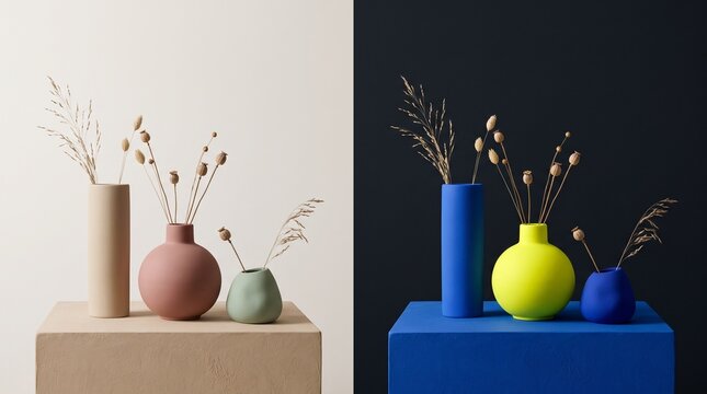 Minimalist ceramic palette transformation diptych