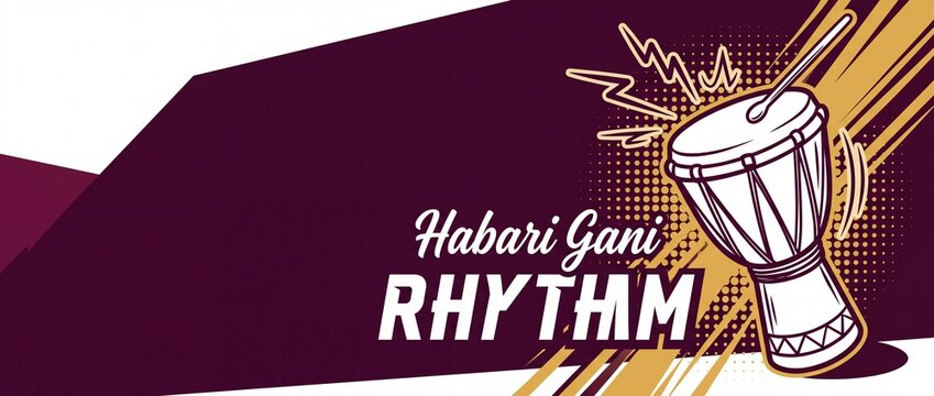 African Djembe Drum Kwanzaa Vector banner background with Habari Gani text, musical pop art rhythm illustration, comic style halftone graphic for festival celebration copy space poster design layout.