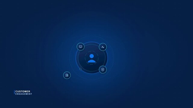 Cinematic customer engagement concept showing an active user connected with messaging, activity, support and content interactions through a centralized digital engagement hub. Premium enterprise techn