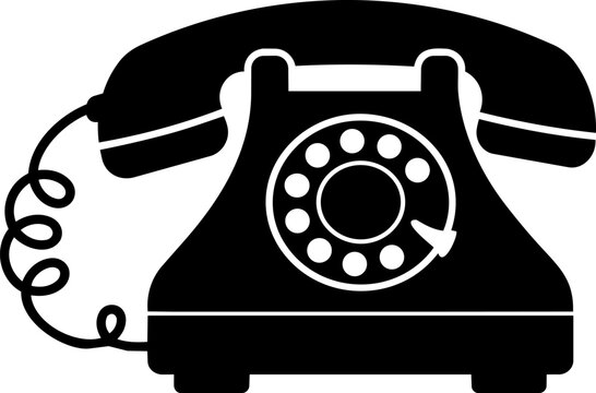 Black rotary dial telephone vector icon for vintage communication