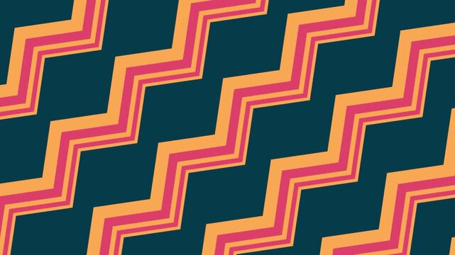 Abstract zigzag pattern motion background, in teal, pink, and orange