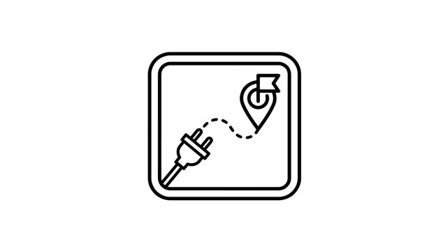Electric vehicle navigation icon with plug and map location pin marker art