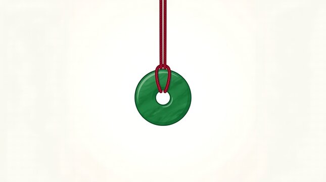Green jade bi disc pendant on red cord