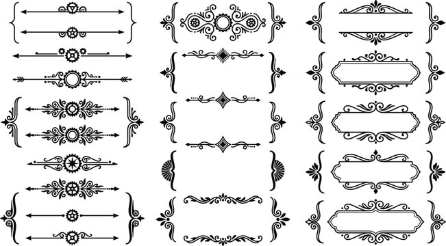 Steampunk industrial gear borders and vintage filigree dividers vectors collection.