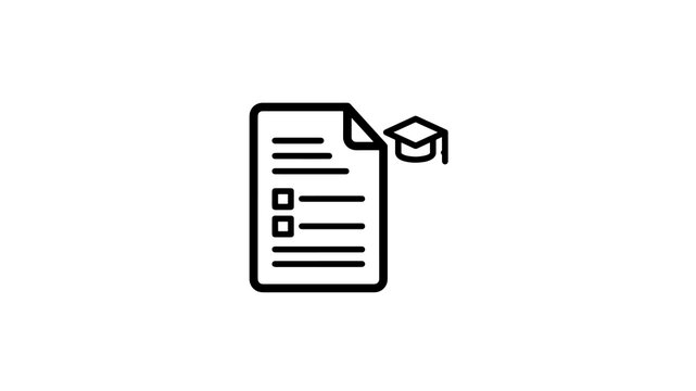 Academic evaluation document icon black flat isolated on white backdrop