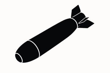 Fototapeta premium Black silhouette of a military bomb with tail fins and fuse, representing ammunition, ordnance, warfare, conflict, danger, and defense concepts