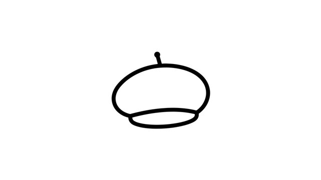 Black outline beret hat icon isolated for french fashion design theme