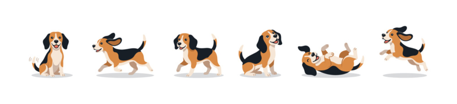 Cute Beagle Dog Character Set in Various Poses, Flat Vector Illustration Isolated on White Background