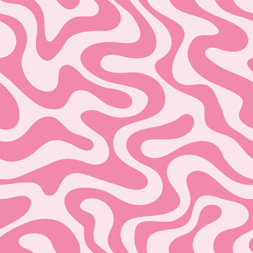 Pink seamless pattern. Groovy wave background. Repeated organic waves shape. Wavy stripe retro style. Repeating smooth swirl line. Abstract patern. Quirky lava. Abstraction design. Vector illustration