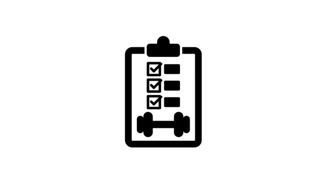 Fitness checklist icon with dumbbells on transparent background for goals