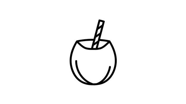 Coconut drink with striped straw outline icon for summer refreshment
