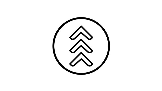 Triple chevron up arrow inside circle flat icon black outline symbol