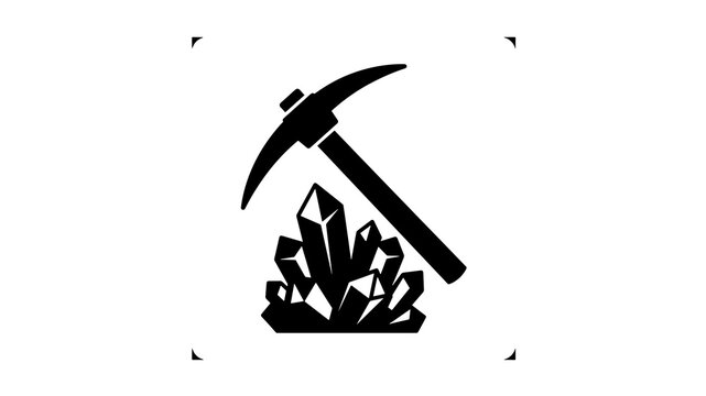 Pickaxe mining crystal rocks black flat icon on transparent background