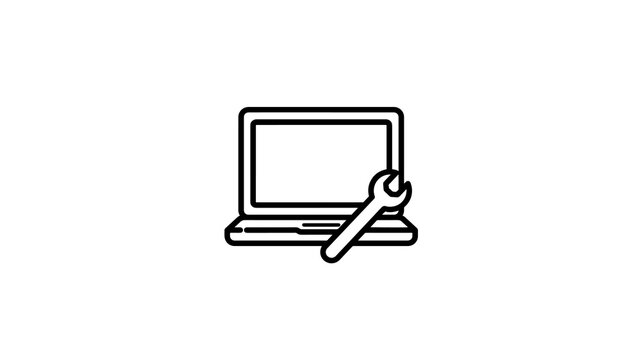 Computer laptop repair service black line icon for technical maintenance