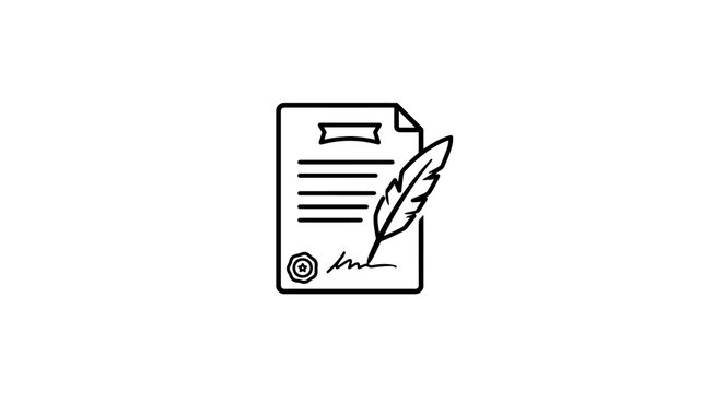Legal document parchment icon signed contract with quill and wax stamp seal