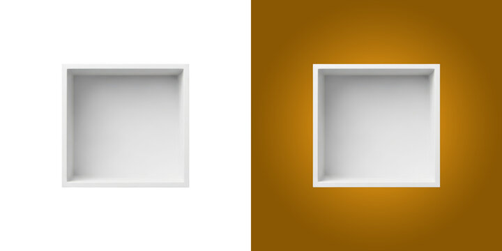 Empty square wall shelf display box for small items 3D rendering