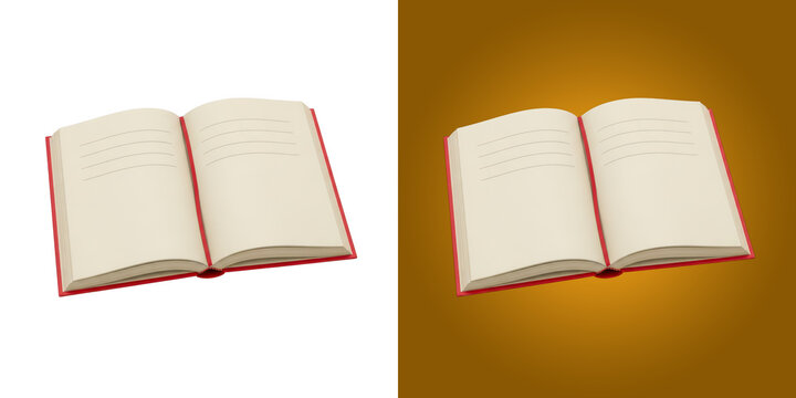 Open book with red hard cover and blank pages for reading and study
