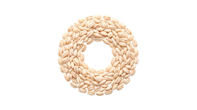 Circle of raw pearl barley grains isolated on transparent background