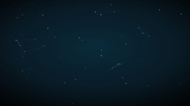 Abstract constellation network with glowing points and connecting lines on dark background