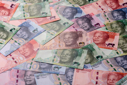 South Africa paper money, rand banknotes and cent coins as currency for exchange or travel