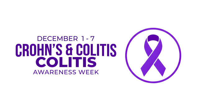 An illustration designed to raise awareness and show support for individuals affected by crohn's disease and ulcerative colitis conditions featuring a purple ribbon
