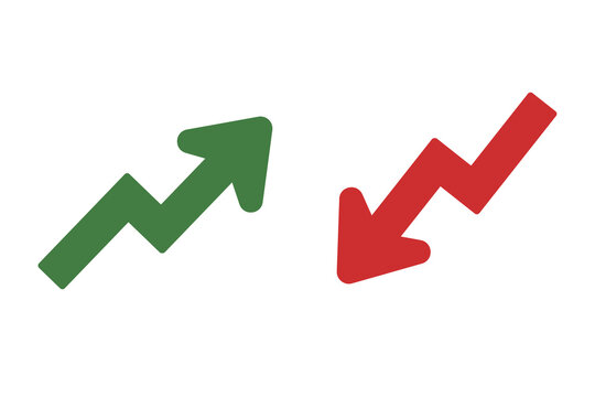 Green Upward and Red Downward Zigzag Arrows Representing Market Trends