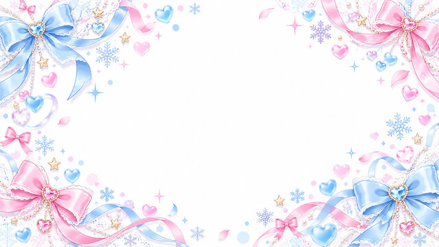 Fantasy Y2K pastel ribbon border decorated with crystal hearts and snowflakes