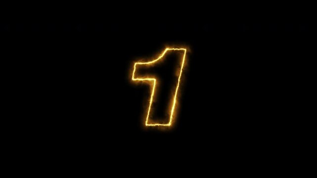 Neon Glow fire orange Countdown Animation Numbers 1 to 10 with Futuristic Light Effect, fire Neon Countdown Timer, 10 9 8 7 6 5 4 3 2 1, Abstract Tech Intro, Transparent Background