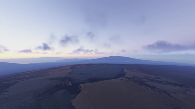 Circular aerial drone view at sunrise of Mauna Loa Volcano Big Island Hawaii. United States