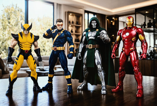 Avengers Doomsday, Wolverine, Doctor Doom, Iron Man, Cyclops, Marvel Comics Characters Collectible Figures, London, UK &ndash; September 2025