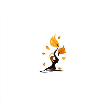 Swirling golden autumn leaves create a cheerful atmosphere in a simple vector logo design