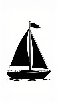 Sailboat silhouette travel and maritime concept minimalist black and white vector illustration of a yacht sailing on water Simple graphic design element for nautical branding tourism marketing