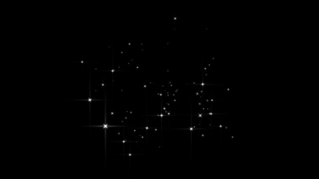 Luxury white glitter sparkle star burst animation, magic twinkling particles with fairy stardust glow effects, star glowing particle explode, for shining glitter motion graphics. 4K