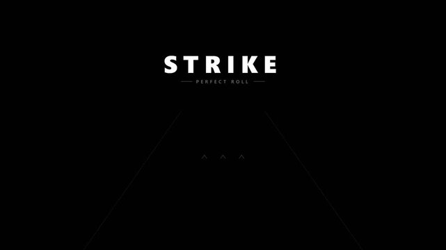 Minimalist digital bowling game strike animation on dark background