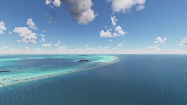 Side aerial drone view of Belize Barrier Reef Reserve. Belize