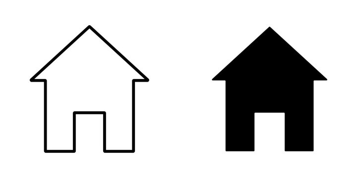 Simple house icons set with outline and solid black building shapes for web and mobile design