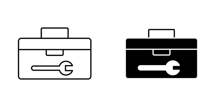 Toolbox icon with wrench symbol in outline and solid black style for construction and repair