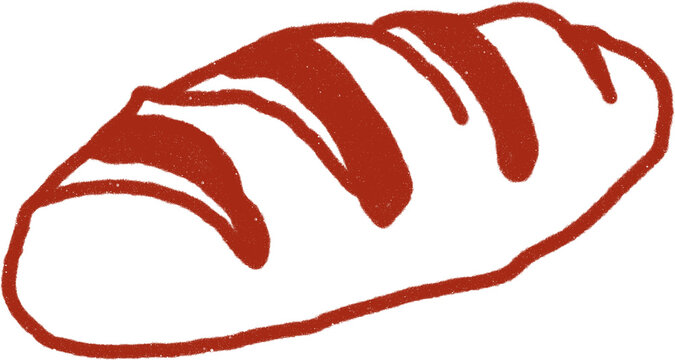 Hand Drawn Baguette Bread Vintage Red Line Art Illustration