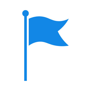Simple blue flag icon on a vertical pole for navigation and map location marker
