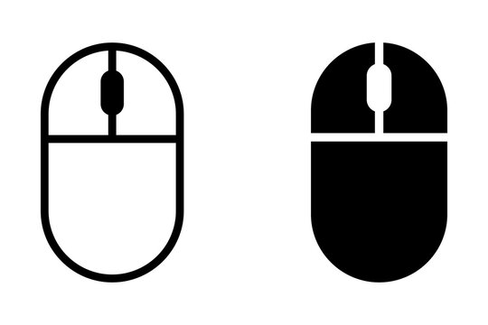 Computer mouse icon set in outline and solid black style for digital interface and web design