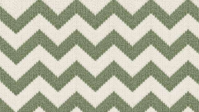 Chevron knit zigzag texture in green and beige fabric surface  