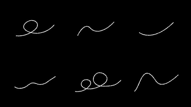 Minimalist curved line flourish patterns pack, elegant abstract wave strokes and calligraphic loop designs.4k motion graphics video.