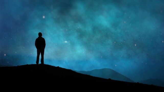 Silhouette of Person Under a Vast Starry Night Sky
