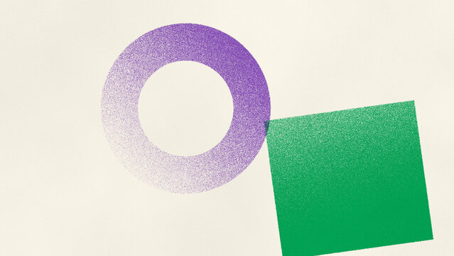 Purple ring and green square risograph print