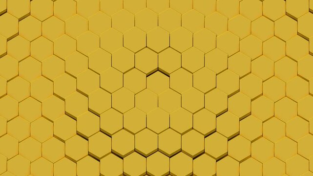 Abstract yellow background with 3D hexagonal honeycomb pattern.
