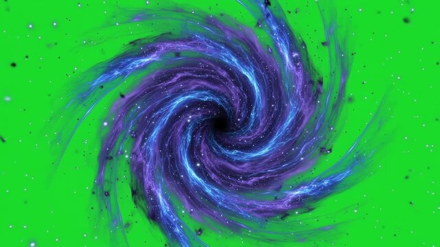 Cosmic vortex portal swirling with purple dust on green screen