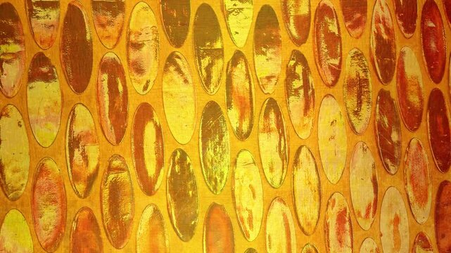 Golden luxury metallic oval tile pattern shimmering textured surface animated video background for elegant design projects creative motion artistic background celebration event 4k video