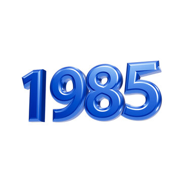 Vibrant blue 3D numbers showing year 1985 isolated on white background, for vintage projects isolated on a transparent background