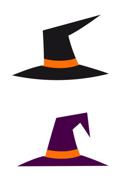 Set of two witch hats PNG on transparent background. Spooky Halloween costume accessory with fantasy magic theme, perfect for party invitations, digital art, seasonal decorations and witchcraft design
