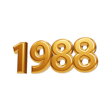 Three dimensional glossy gold numbers representing the year 1988 isolated on black background isolated on a transparent background